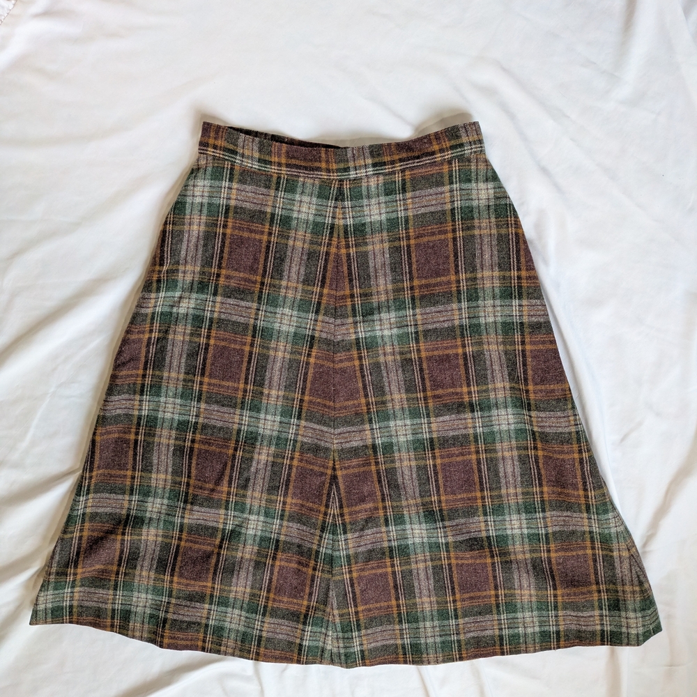 Plaid A-Line Skirt in Green and Brown